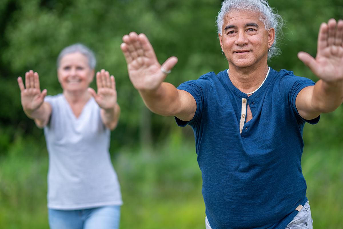 Couple happily exercising after resolving peripheral nerve sheath tumors in Los Angeles.